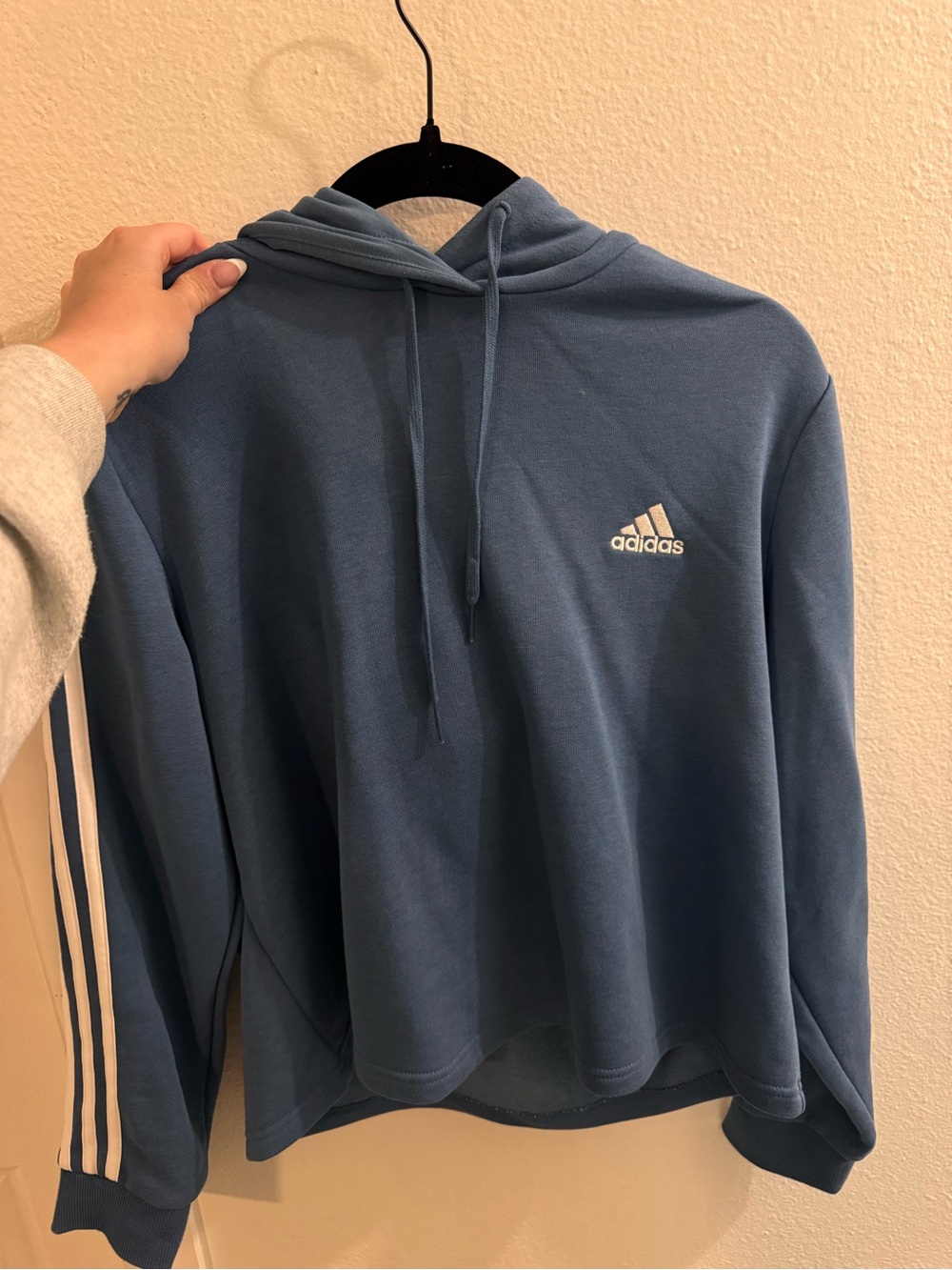 adidas Slate Blue Hoodie with White Logo and Stripes